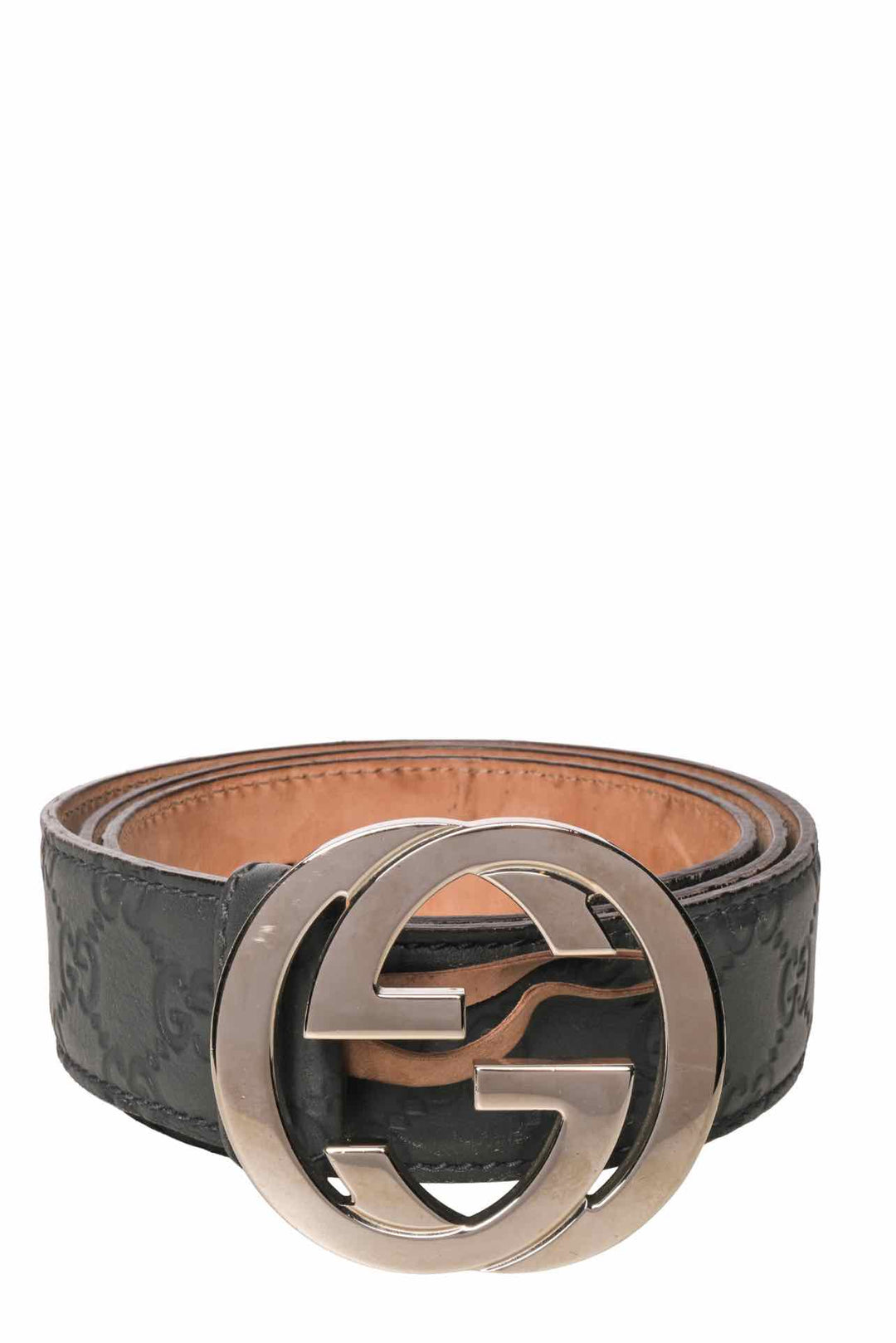 Gucci Size 38 Guccissima GG Embossed Leather Interlocking G Buckle Men's Belt
