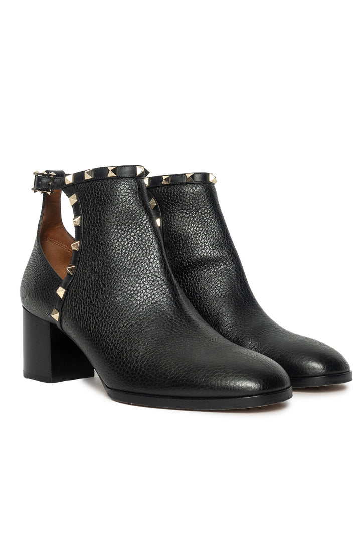 Valentino Size 40 Rock Stud Detail Calfskin Ankle Strap Boots