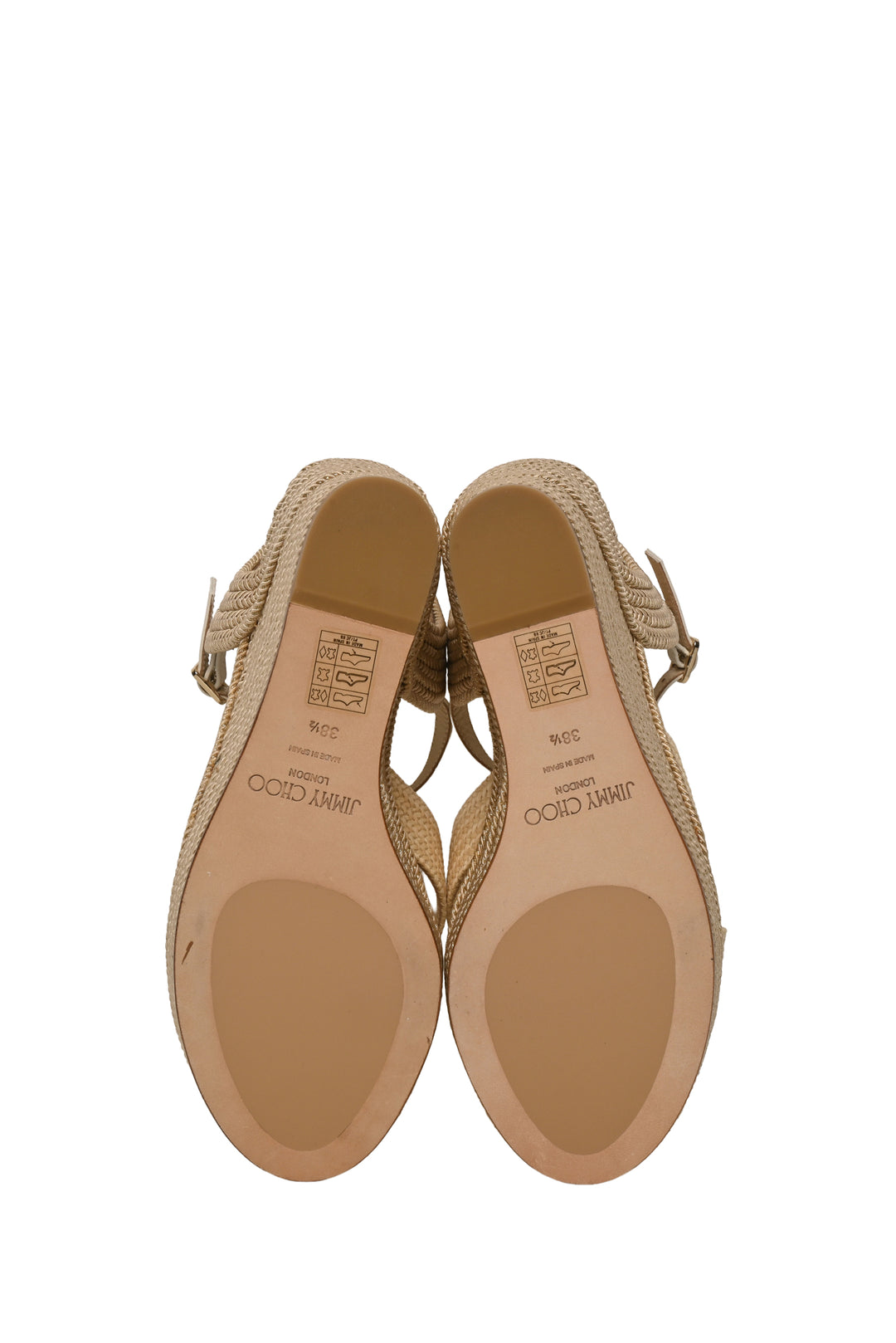 Jimmy Choo Size 38.5 Dellena 100 Natural Mix Raffia Wedges