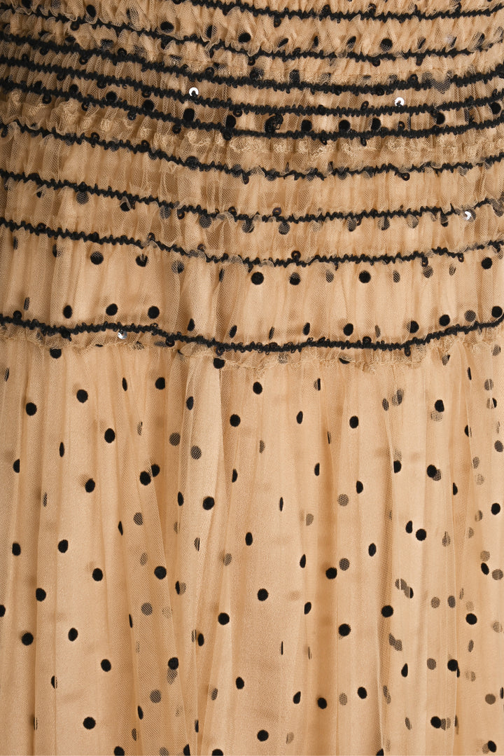 Self Portrait Size 2 Shirred Polka Dot Off Shoulder Midi Dress