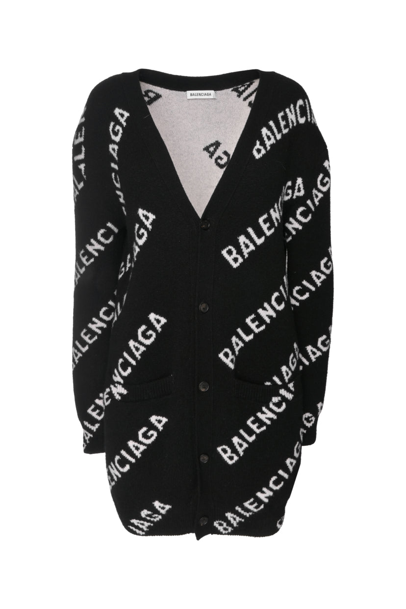 Balenciaga Size S Men's Logo Intarsia Wool Blend Cardigan