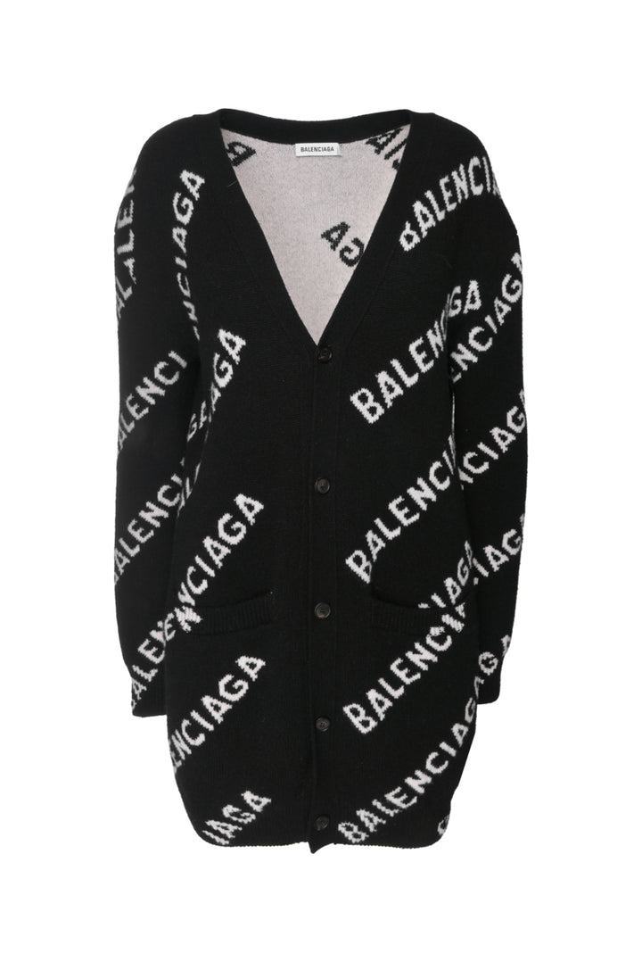 Balenciaga Size S Men's Logo Intarsia Wool Blend Cardigan