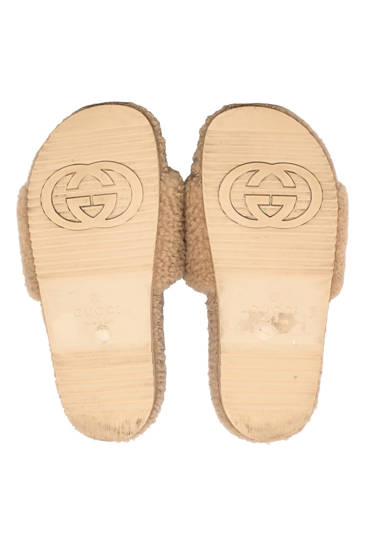Gucci x North Face Size 38 Shearling Slides