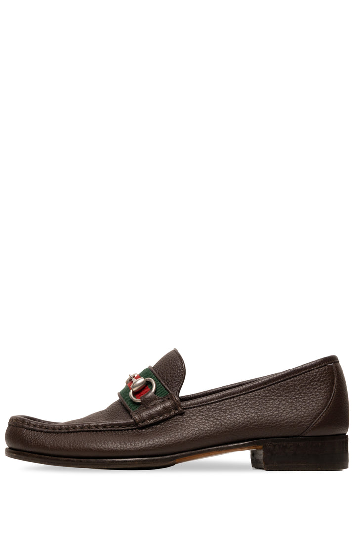 Mens Shoe Size 7.5 Gucci Men's Web Stripe Horsebit Leather Loafers