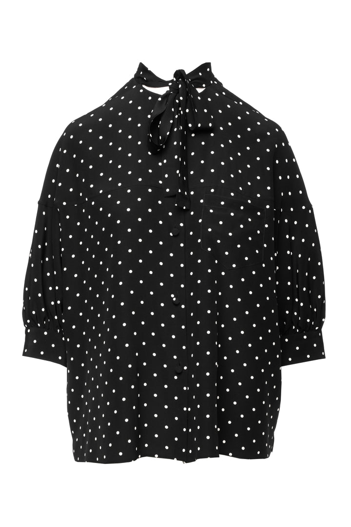 Prada Size 4 2020 Neck-Tie Polka Dot Silk Blouse