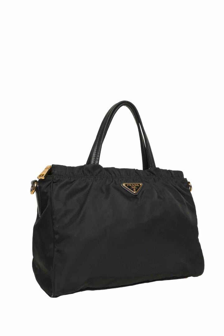 Prada Ruffle Trim Tessuto Nylon Convertible Top Handle Tote