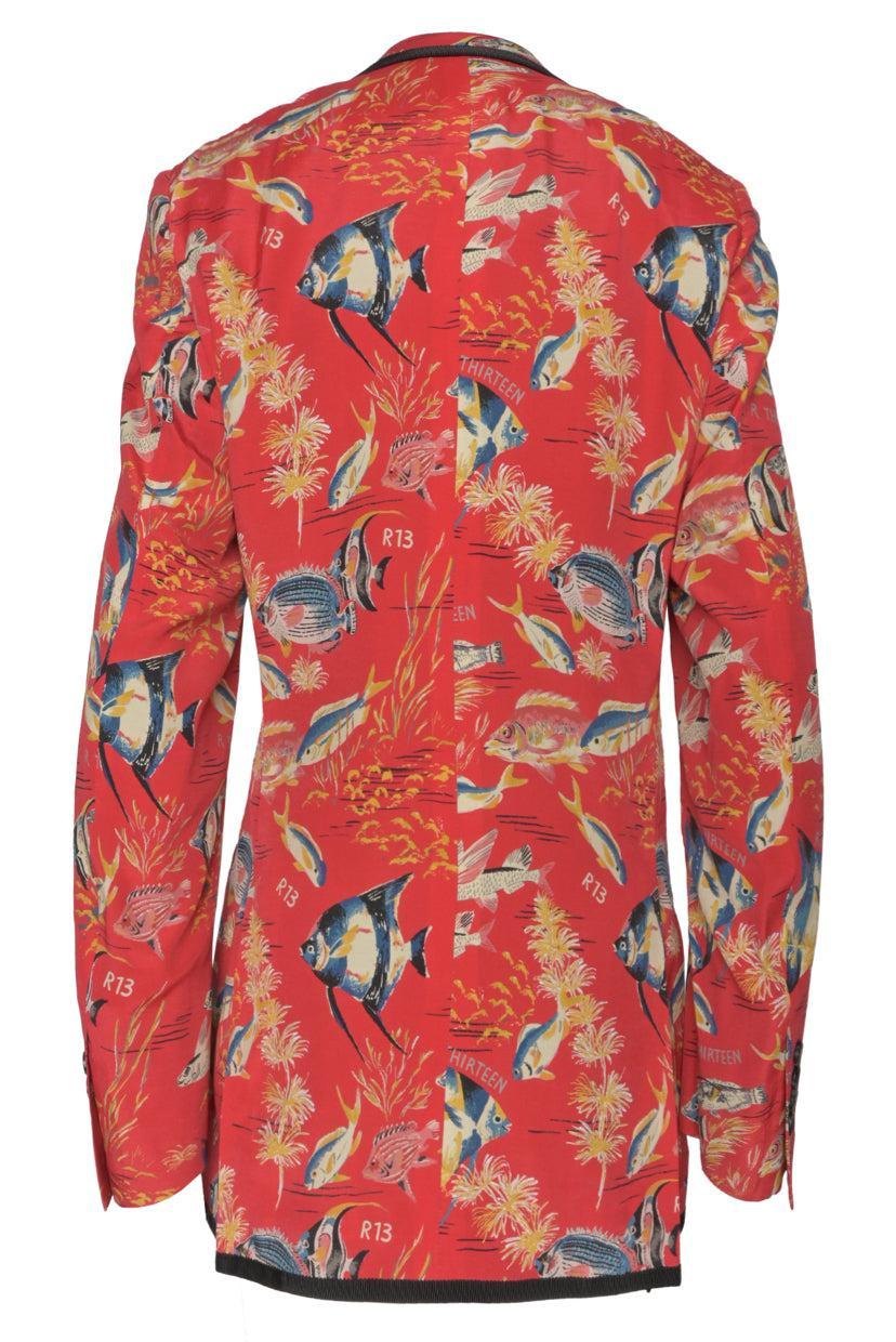 R13 Size M Tropical Fish Printed Tuxedo Blazer