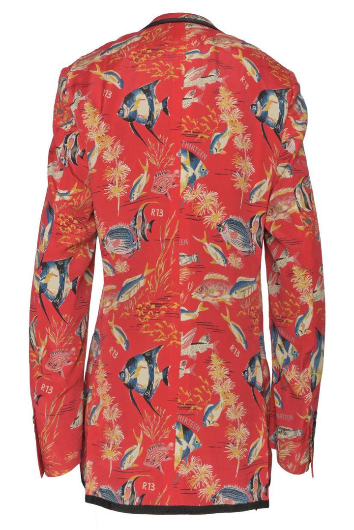 R13 Size M Tropical Fish Printed Tuxedo Blazer