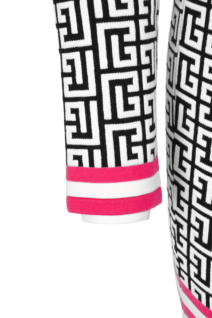 Balmain Size 6 Monogram Jacquard Knit Mini Dress