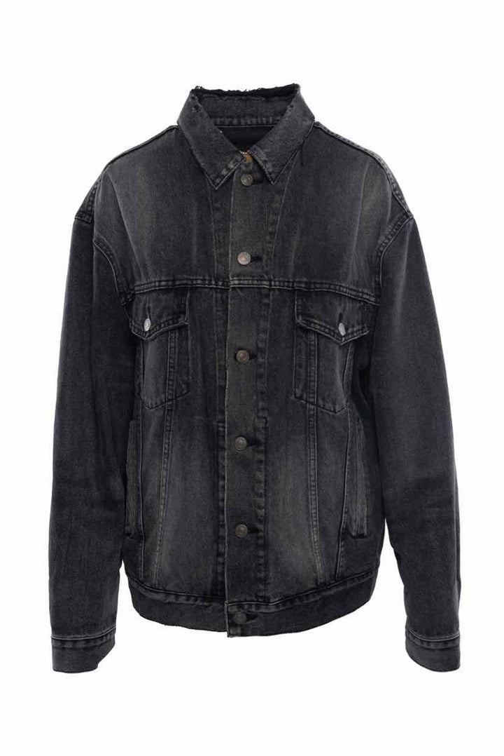 Balenciaga Size 34 Distressed Washed Denim Logo Jacket