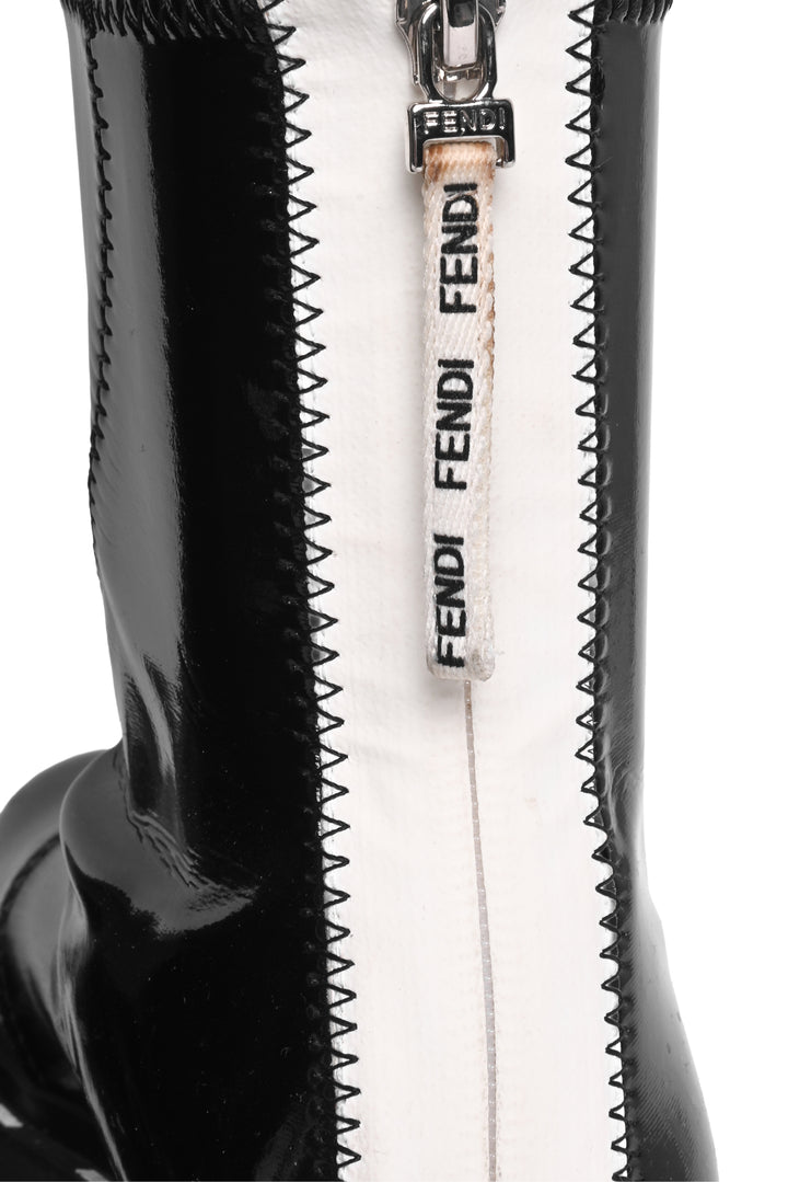 Fendi Size 35.5 Patent Neoprene Combat Ankle Boots