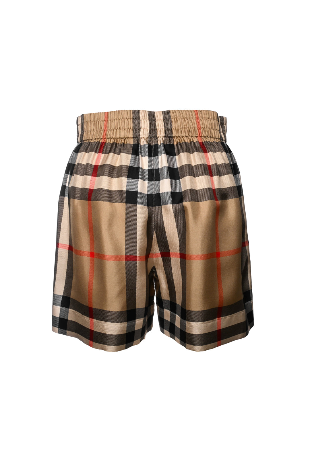 Burberry Size 2 Tawney Check Print Silk Elastic Waist Shorts