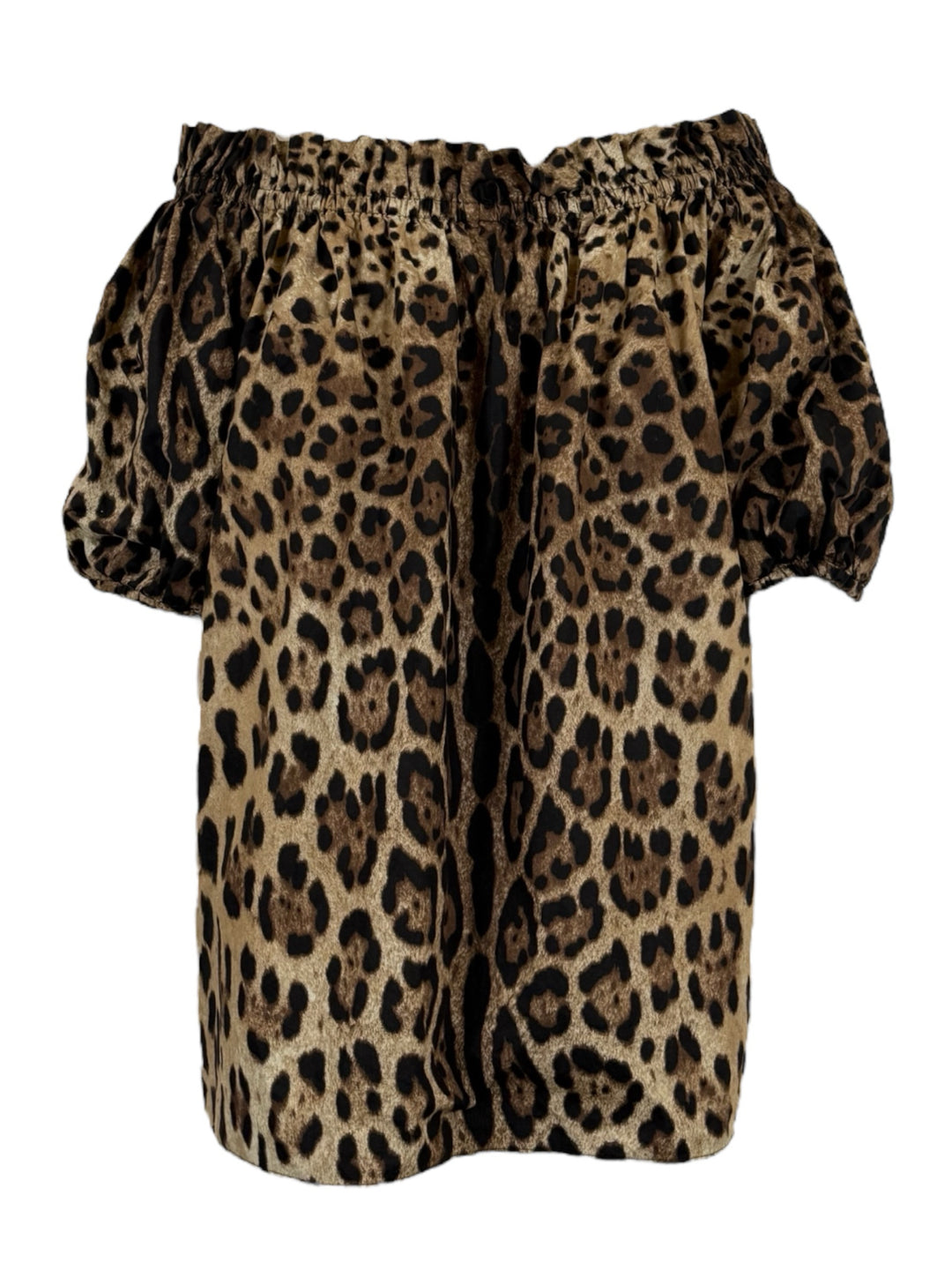 Dolce & Gabbana Size 48 Leopard Print Cotton Off The Shoulder Tops