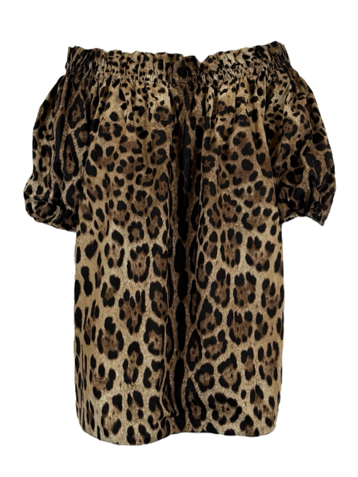 Dolce & Gabbana Size 48 Leopard Print Cotton Off The Shoulder Tops