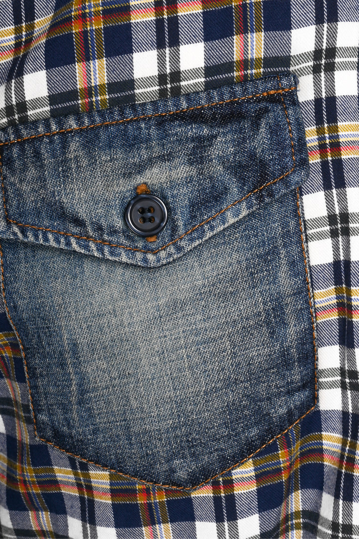 Dolce & Gabbana Size S Men's Sicilia Denim & Plaid Shirt Long Sleeve