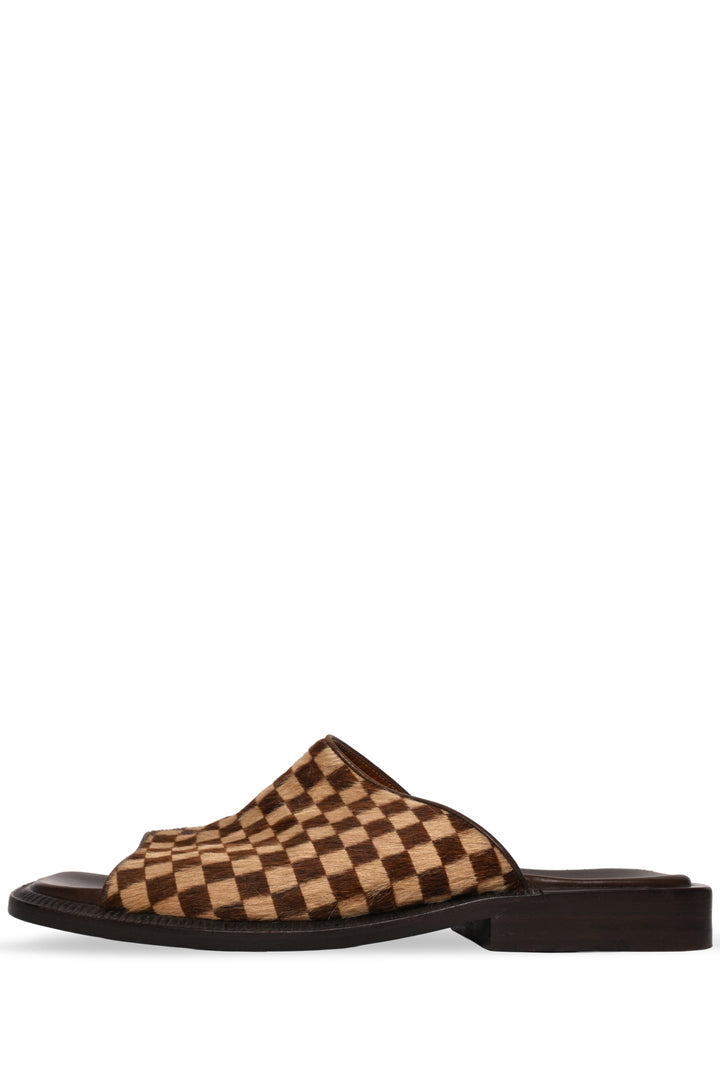 Louis Vuitton Size 8.5 Damier Ebene Print Calf Hair Slide Sandals