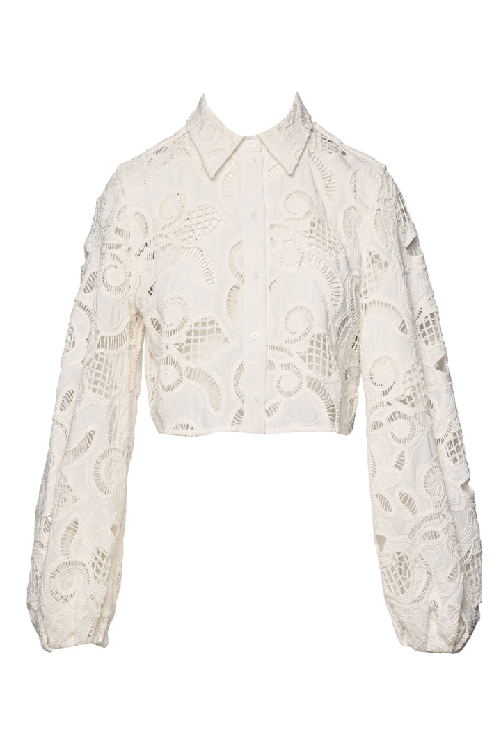 Dorothee Schumacher Size S Generous Gaze Crochet Embroidered Crop Blouse