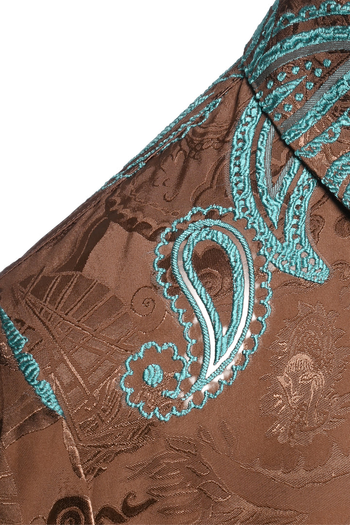 Tory Burch Size 4 Satin Paisley Embroidered Shirt