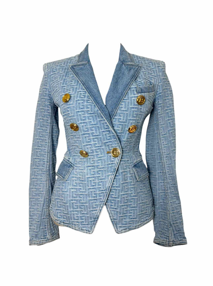 Balmain Size 36 Patterned Denim Blazer