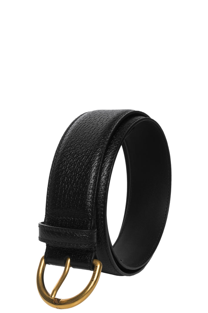 Gucci Size 32 Grained Leather Logo Buckle Belt