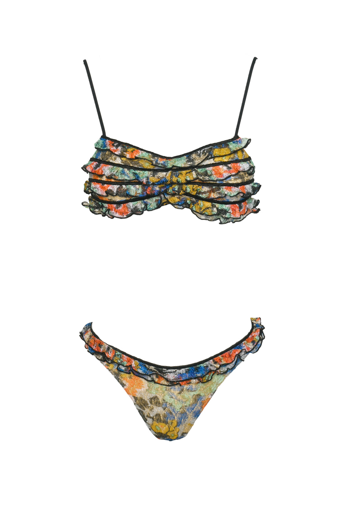 Missoni Mare Size 4 Multi-colour Ruffle Bikini Top & Bottom Swimsuit
