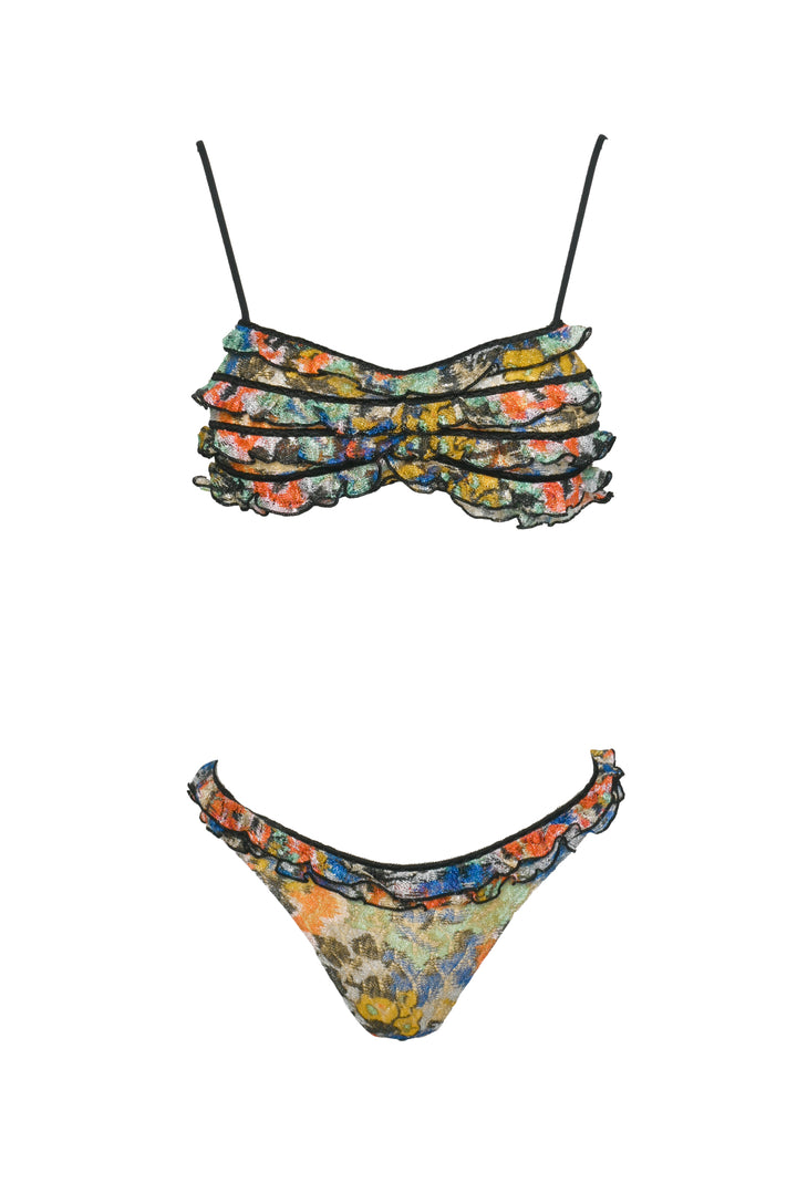 Missoni Mare Size 4 Multi-colour Ruffle Bikini Top & Bottom Swimsuit
