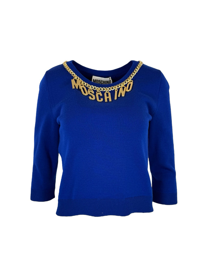 Moschino Couture Size 6 Logo Charm Wool Crewneck Sweater