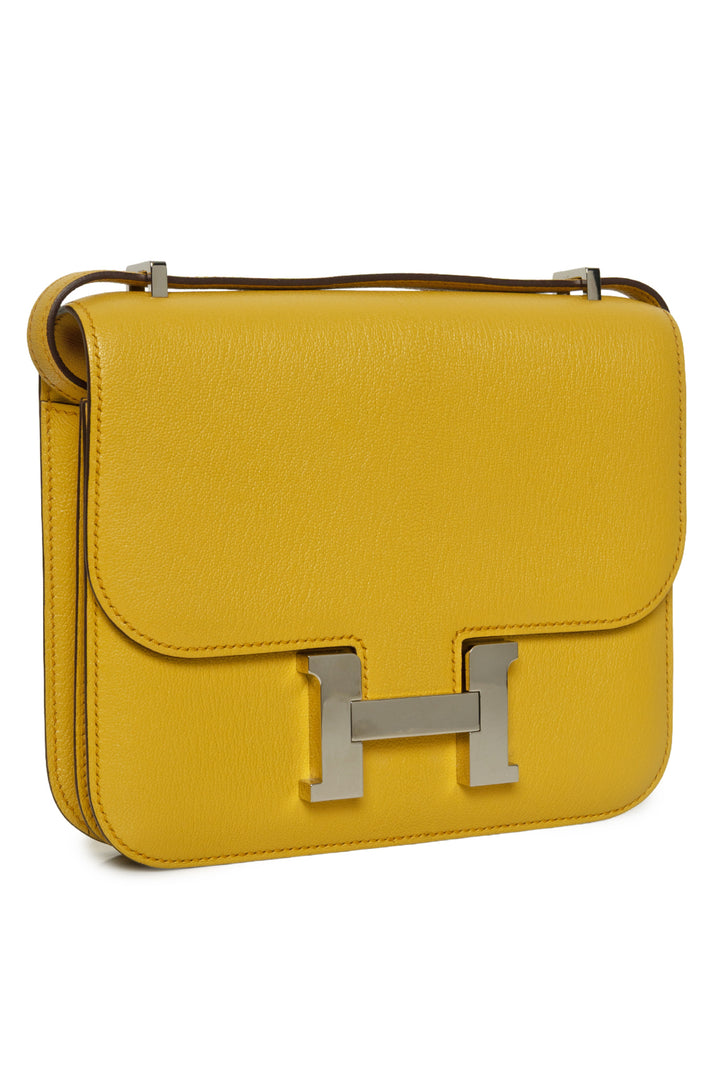 Hermes 2023 Soleil Yellow Chevre Mysore Mini Constance 18 Crossbody