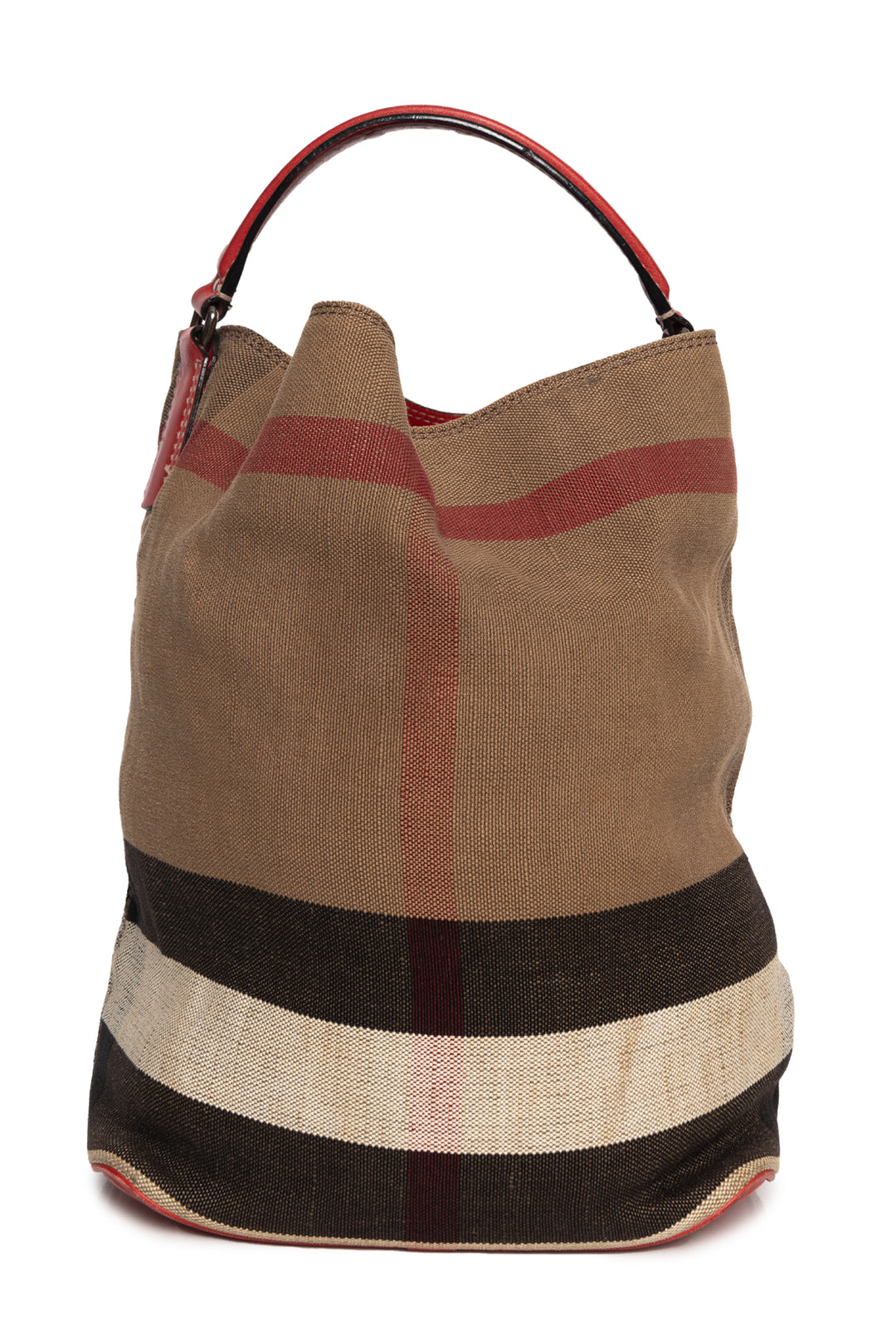 Burberry Nova Check Linen/Red Leather Ashby Bucket Bag