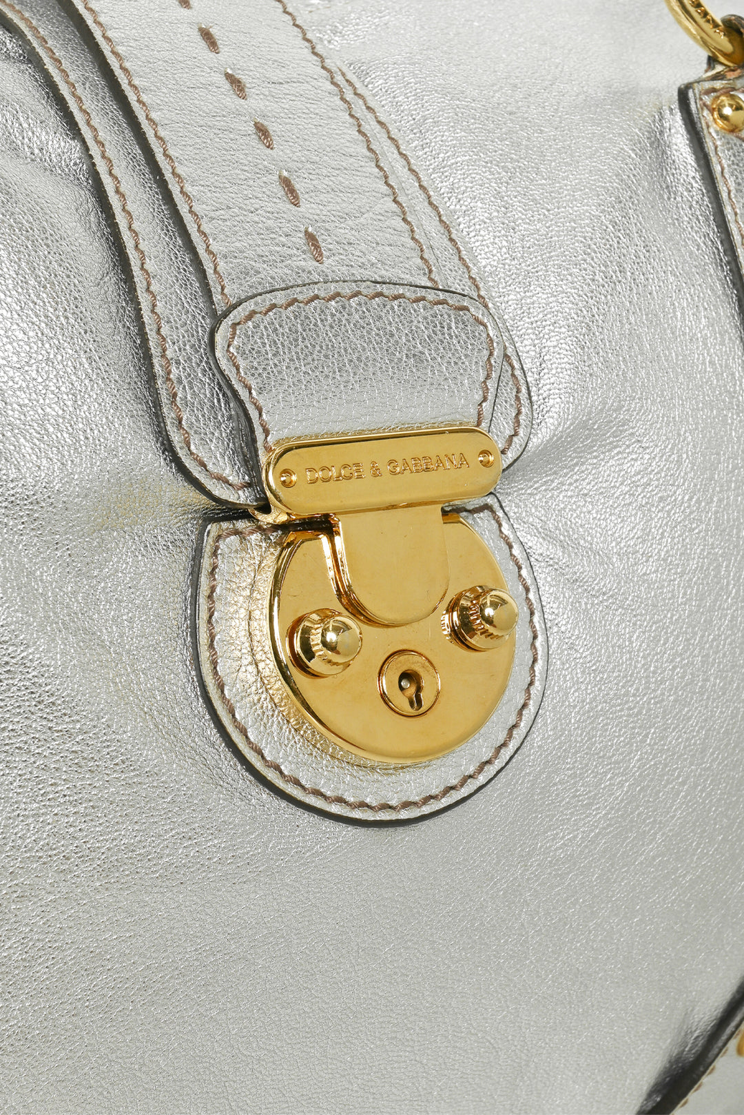 Dolce & Gabbana Studded Metallic Leather Buckle Shoulder Bag