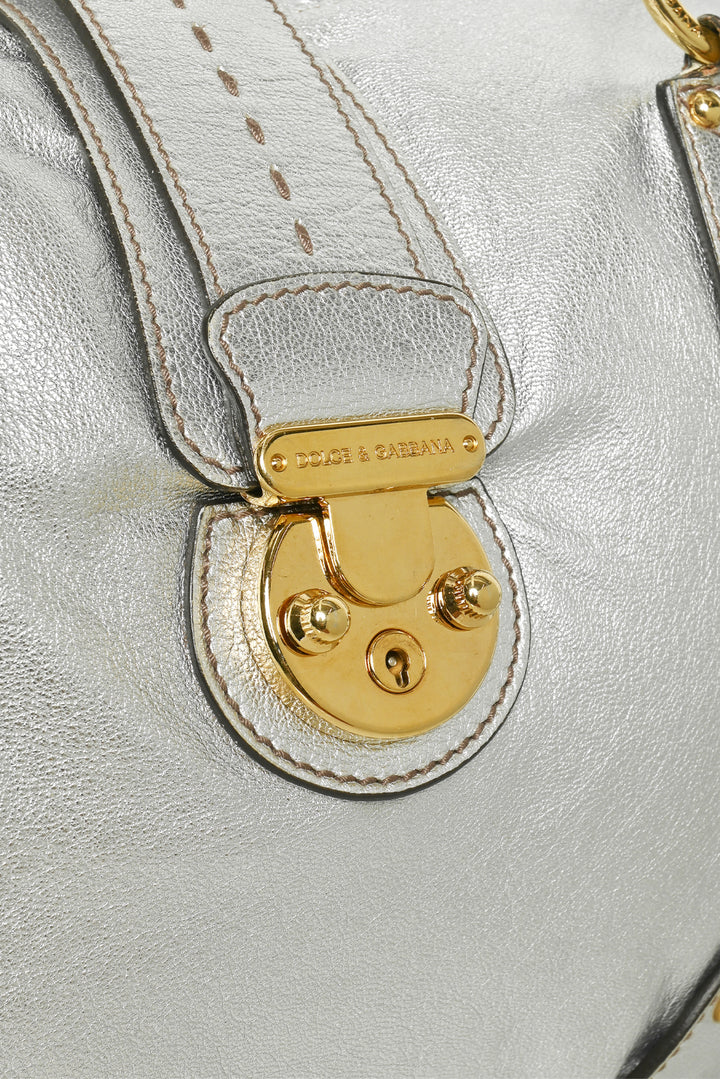 Dolce & Gabbana Studded Metallic Leather Buckle Shoulder Bag