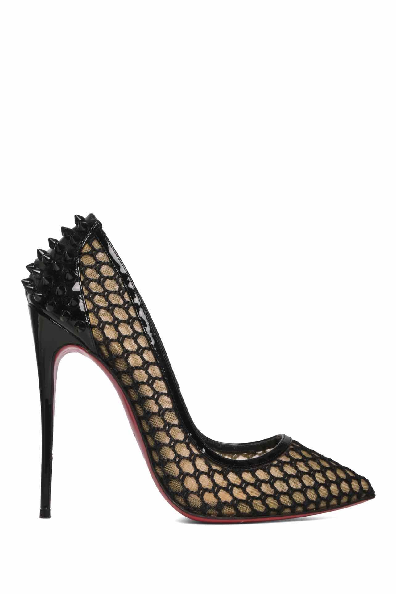 Christian Louboutin Size 39 Spiked Patent Leather & Fishnet Mesh