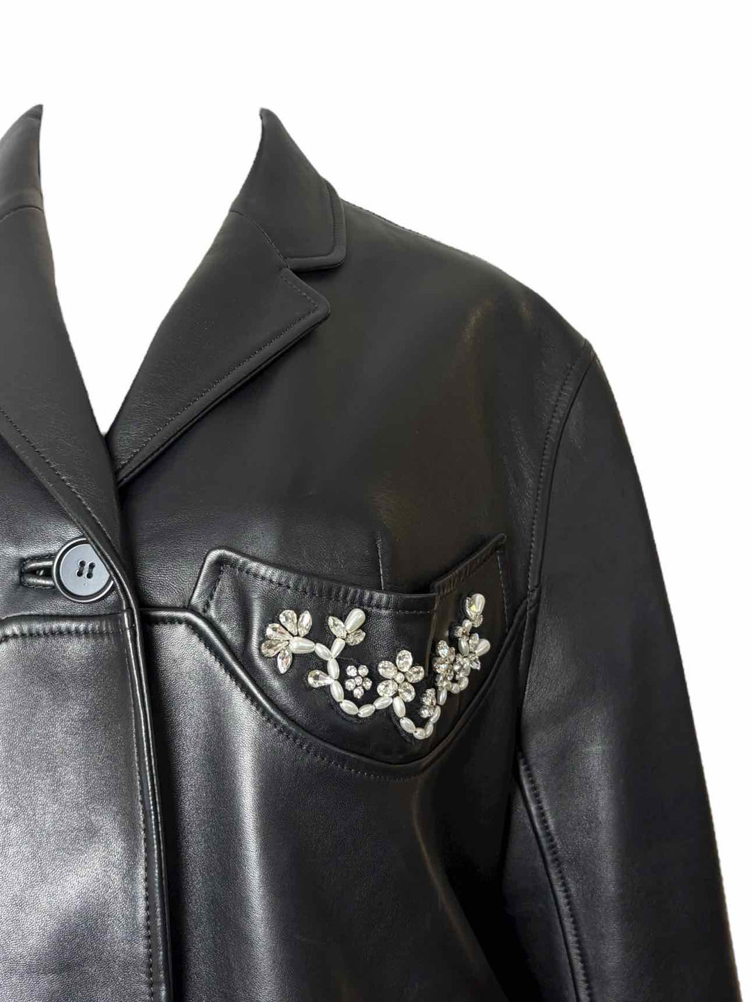 Simone Rocha Size M Crystal & Faux Pearl Embellished Lamb Leather Coat