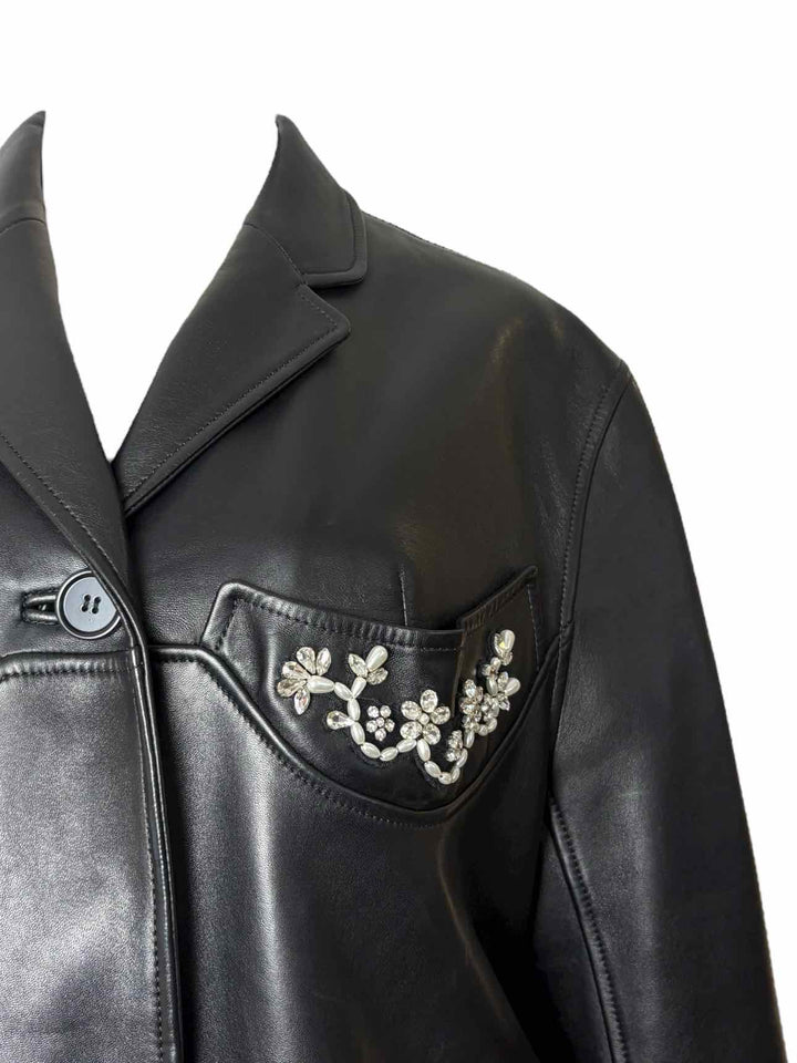 Simone Rocha Size M Crystal & Faux Pearl Embellished Lamb Leather Coat