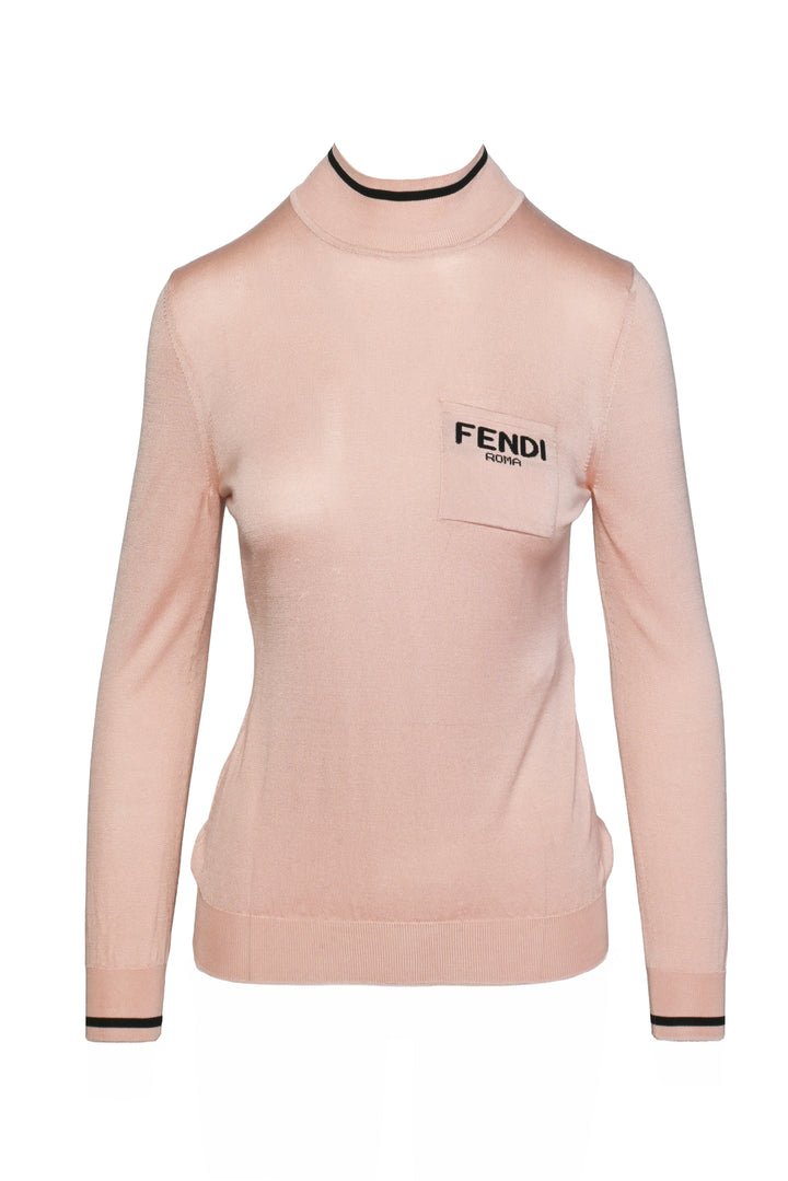 Fendi Size 4 2020 Fendi Roma Logo Silk Knit Mock Neck Pullover Sweater