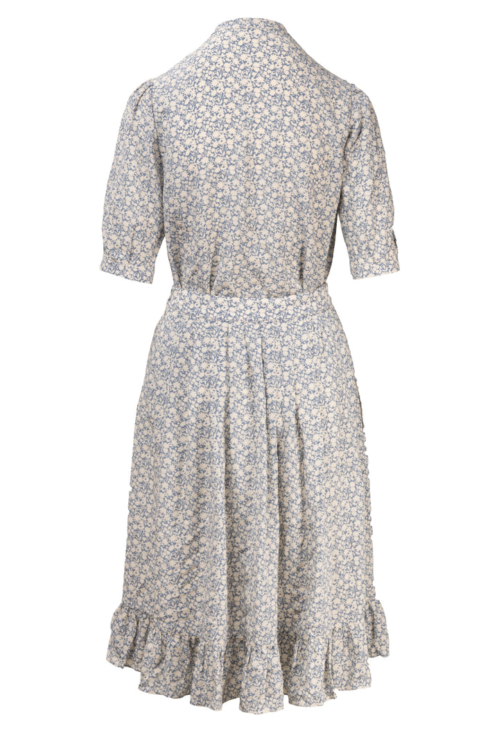 Celine Size S/M Floral Silk Bow Tie Shirt & Pleated Midi Skirt Set