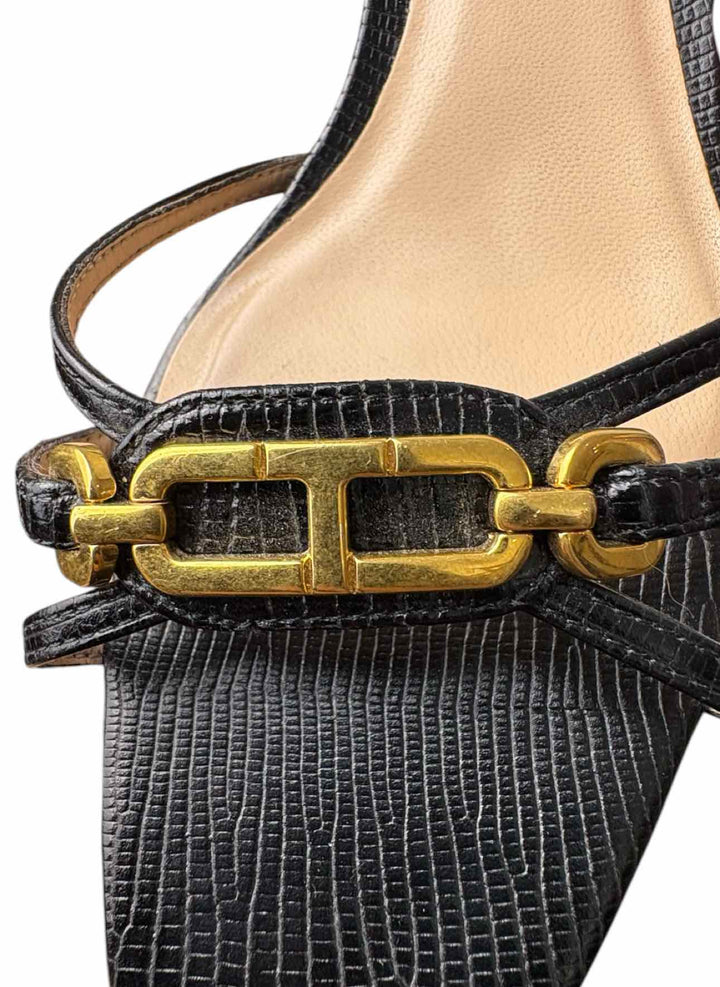 Tom Ford Size 37.5 Stamped Lizard Print Leather Whitney Mule Sandals