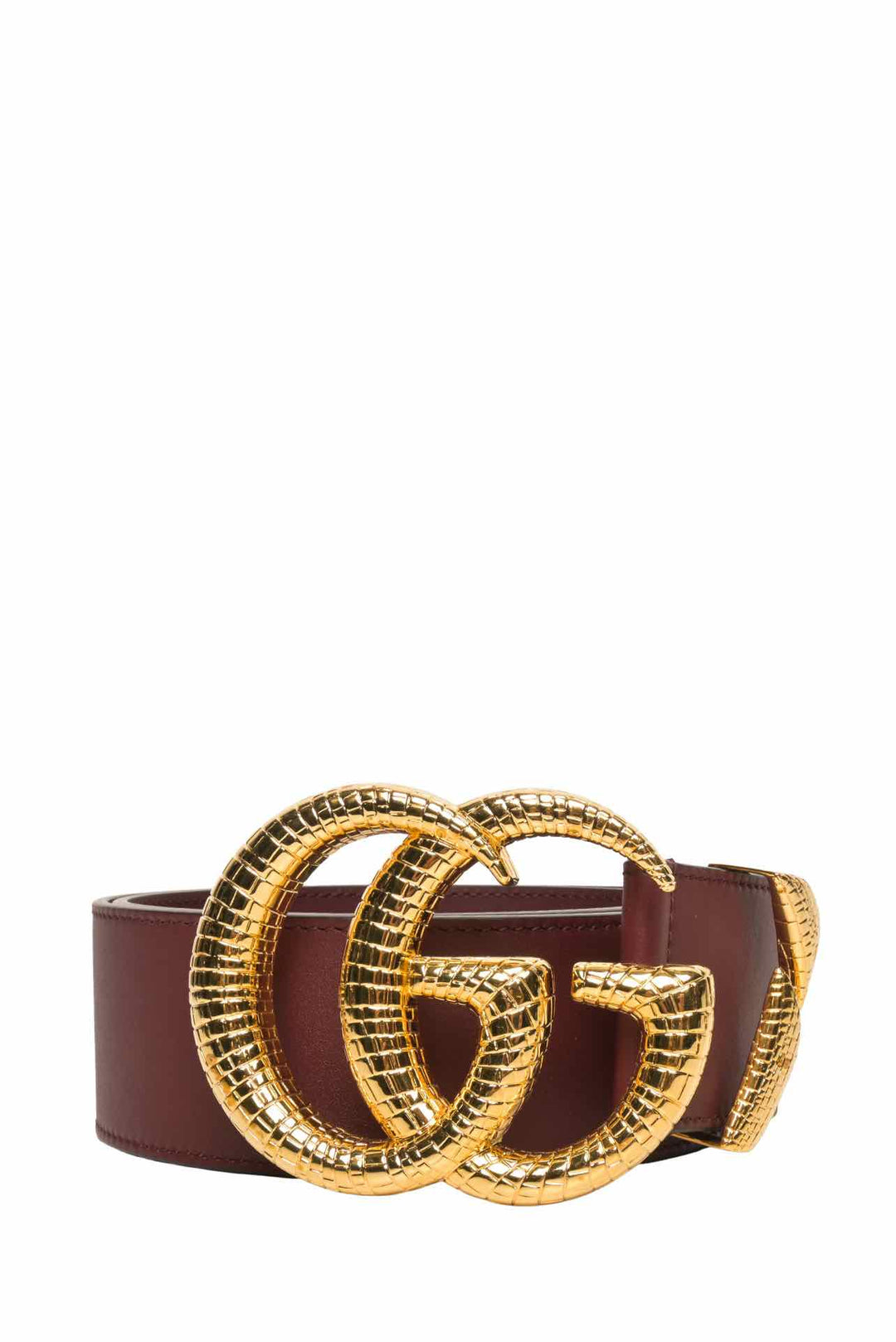 Gucci Size 32 Snakeskin-Effect Embossed Double G Buckle 50mm Wide Leather Belt