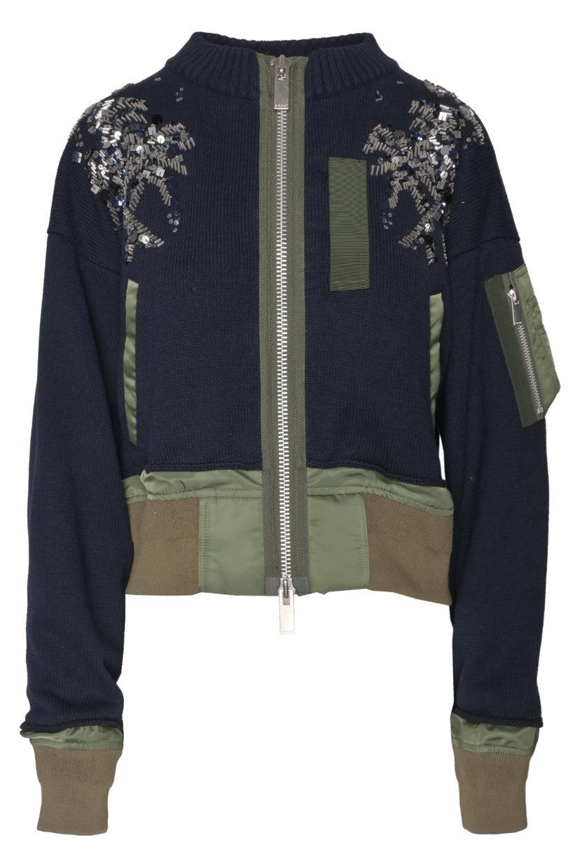 Sacai Size 2 Embellished & Knit Bomber Jacket