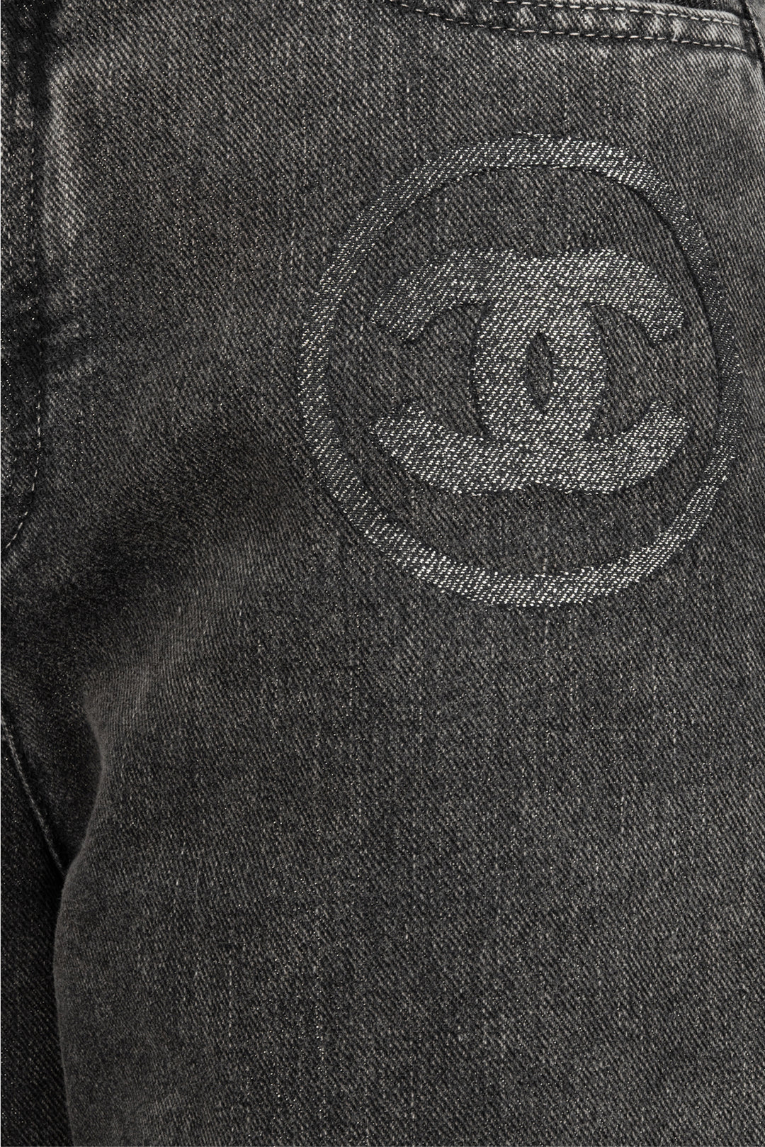 Chanel Size 38 CC Logo Sparkle Denim Jeans