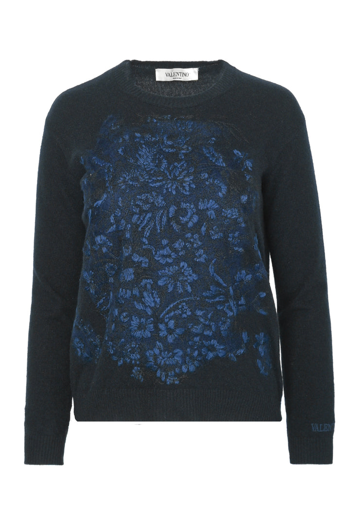Valentino Size XS Floral Embroidered Wool-Blend Sweater