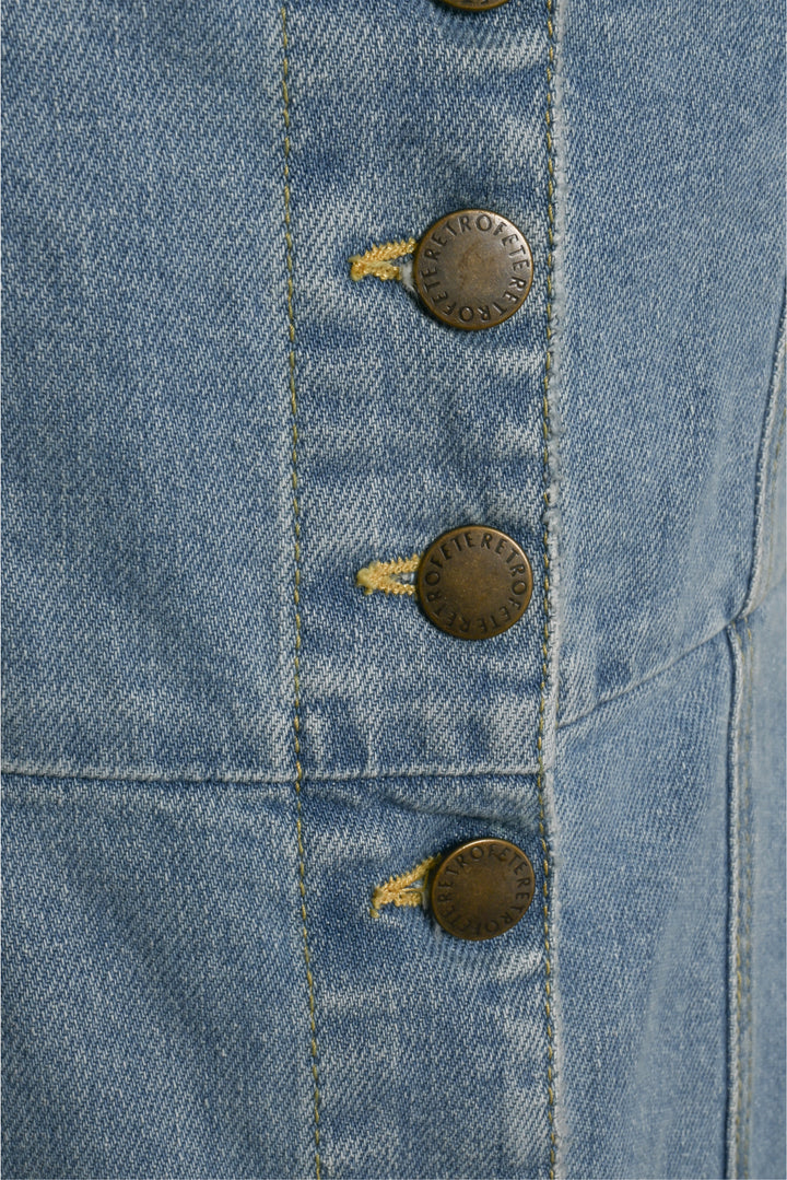 Retrofete Size S Annie Puff Sleeve Distressed Denim Dress