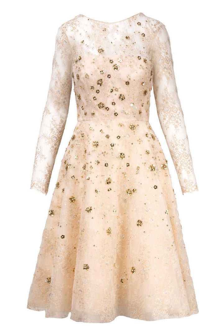 Oscar De La Renta Size 2 Tulle Beaded Midi Dress