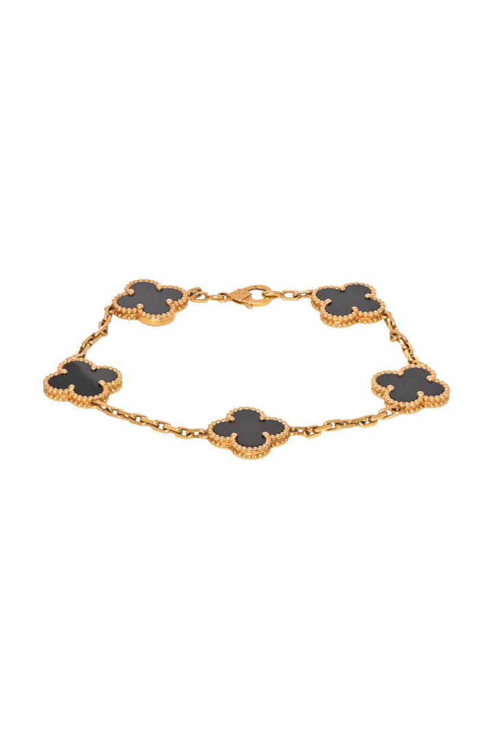 Van Cleef & Arpels 2021 18K Yellow Gold & Black Onyx Vintage Alhambra Bracelet