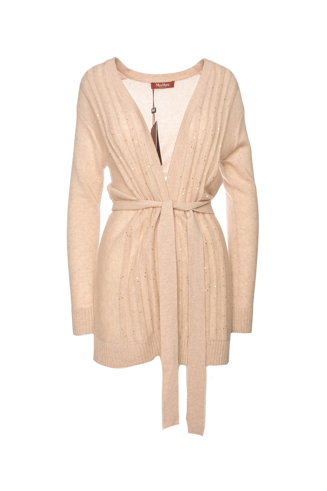 Max Mara Studio Size S Sequin Embellished Cashmere & Wool Blend Belted Cardigan