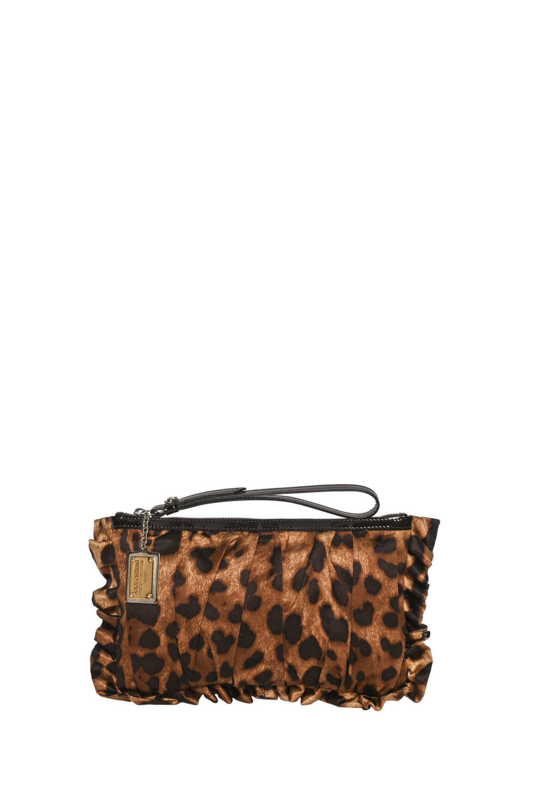 Dolce & Gabbana Leopard Print Ruffle Satin Wristlet Pouch