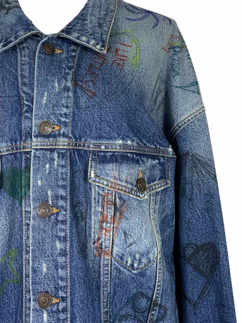 Balenciaga Size 3 2021 Scribble Distressed Denim Jacket