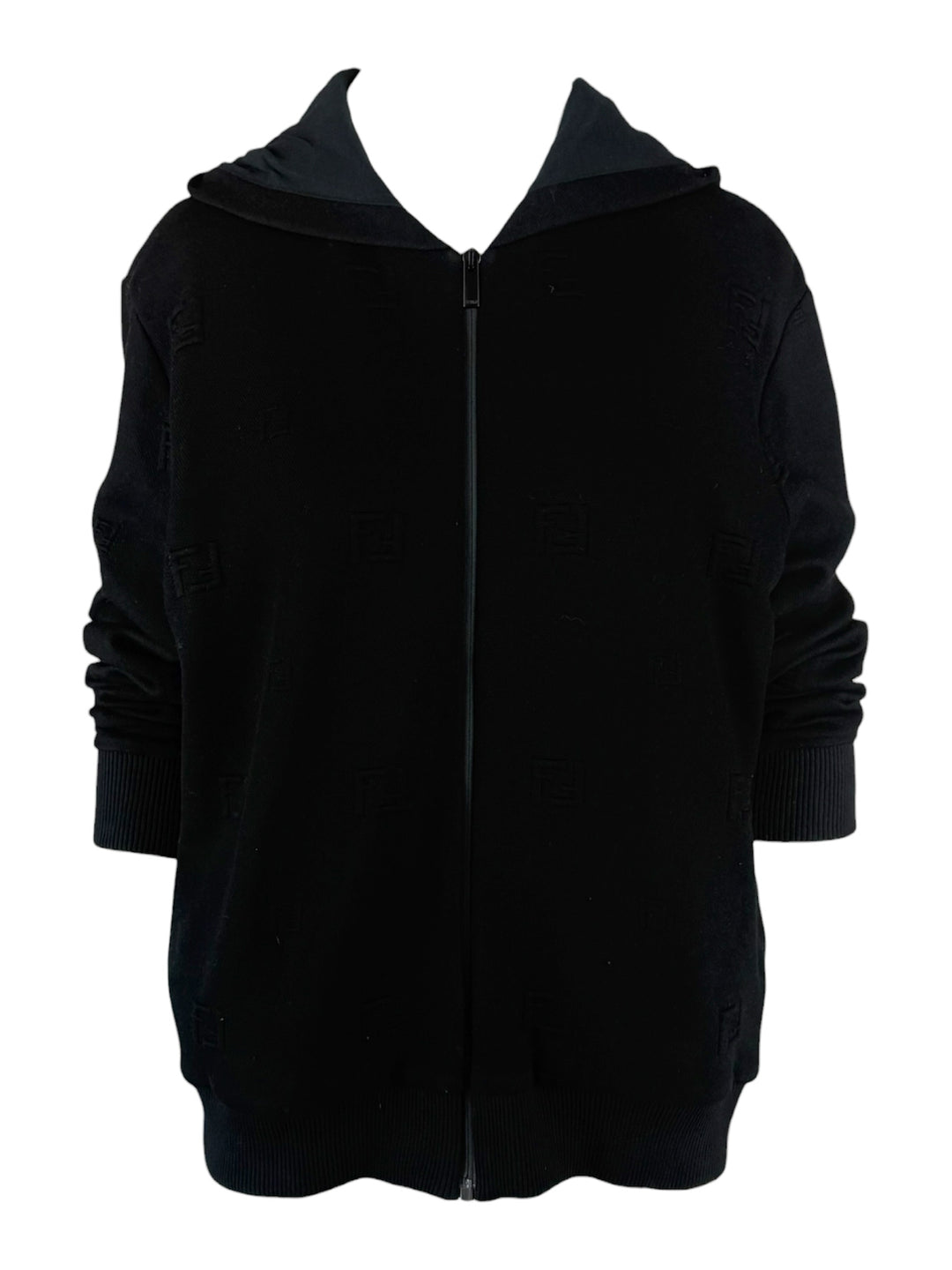 Fendi Size M Men's Logo Jacquard Stretch Jersey Hooded Track Jacket