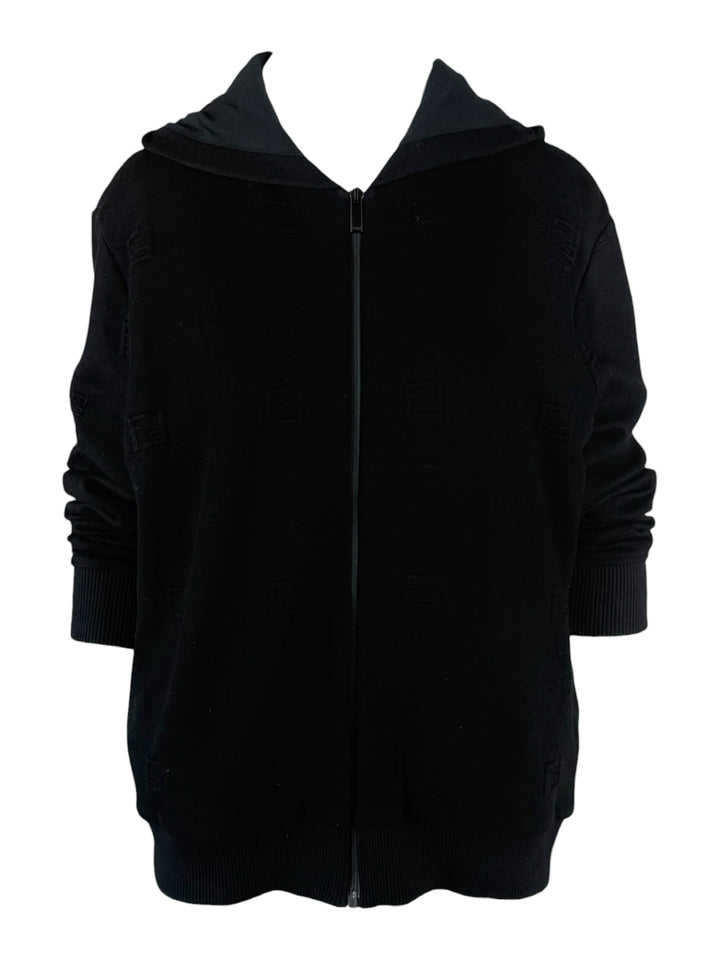 Fendi Size M Men's Logo Jacquard Stretch Jersey Hooded Track Jacket