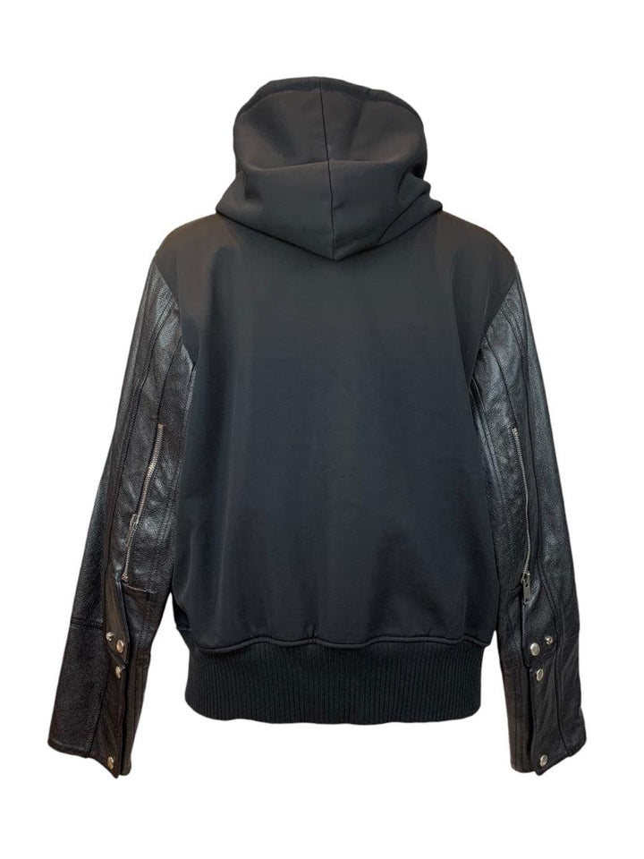 Givenchy Size XL Men's Leather Sleeve Hooded Zip-up Jacket